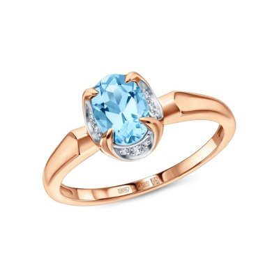 Золотое кольцо с бриллиантами природными и топазами природными