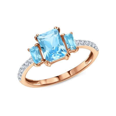 Золотое кольцо с фианитами и топазами природными