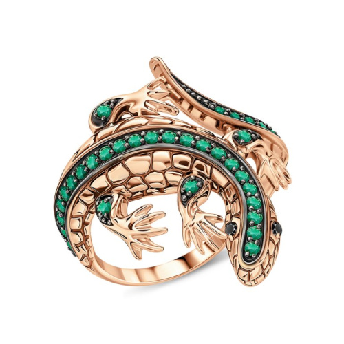 Золотое кольцо с бриллиантами природными и изумрудами природными