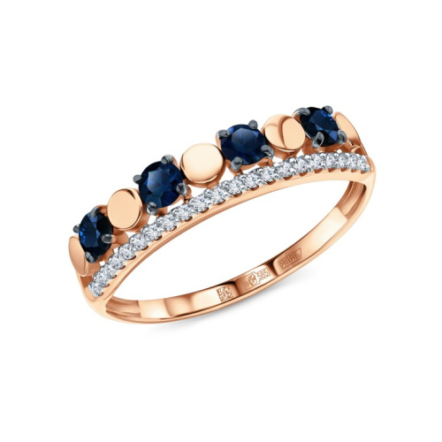 Золотое кольцо с бриллиантами природными и сапфирами природными