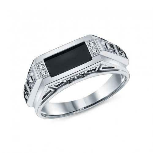 Серебряное кольцо с фианитами и имитацией оникса