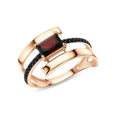 Золотое кольцо с гранатами природными и сапфирами природными