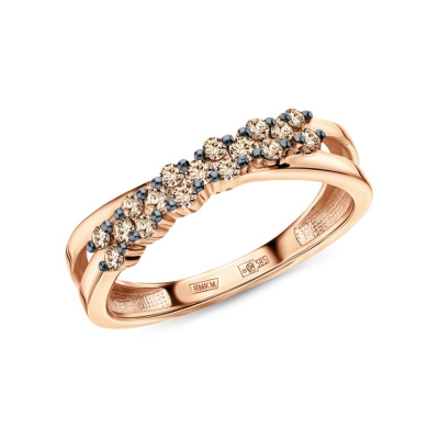 Золотое кольцо с бриллиантами коньячными природными