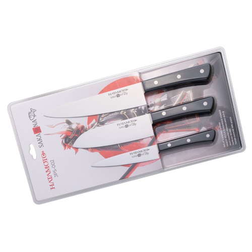 Набор кухонных ножей Hatamoto Sakana JPS-002 "Поварская тройка", сталь AUS-8, рукоять ABS-пластик, черный