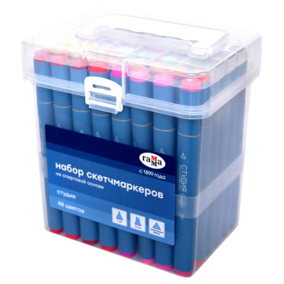 Набор двусторонних маркеров для скетчинга Гамма "Студия" 48 цв., основные цвета, пулевид./клиновид.