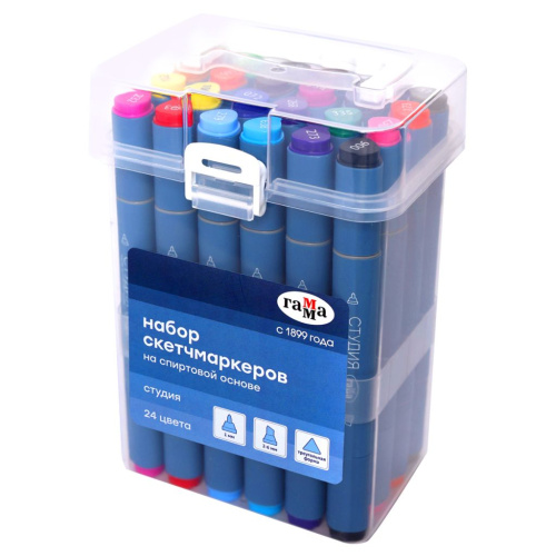 Набор двусторонних маркеров для скетчинга Гамма "Студия" 24 цв., основные цвета, пулевид./клиновид.
