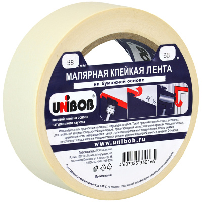 Клейкая лента малярная Unibob, 38 мм*50 м, инд. упаковка