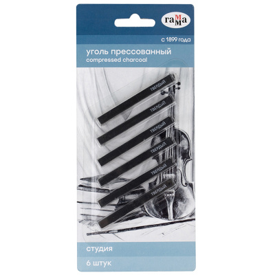 Набор угля прессованого Гамма "Студия" твердый, квадратный, 6 шт., блистер, европодвес