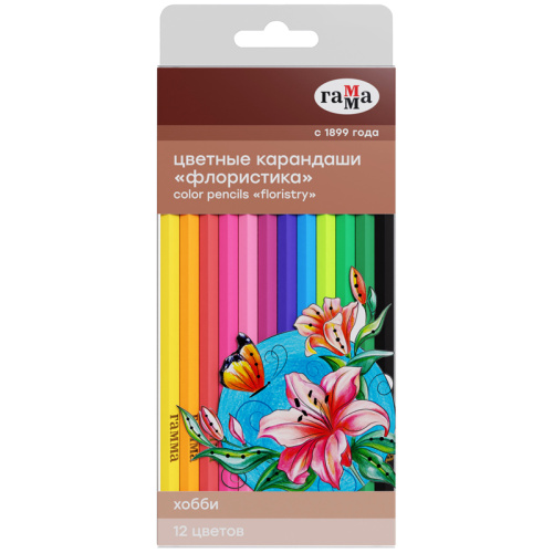 Набор карандашей цветных Гамма "Хобби. Флористика" 12 цв.,заточен., ПВХ, европодвес