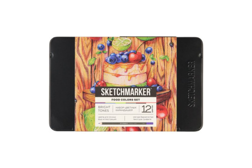 Набор карандашей цветные Sketchmarker "Еда", 12 цветов, жестяной пенал