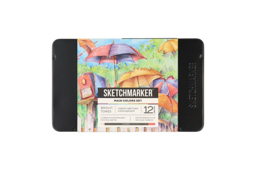 Набор карандашей цветные Sketchmarker "Основные цвета", 12 цветов, жестяной пенал