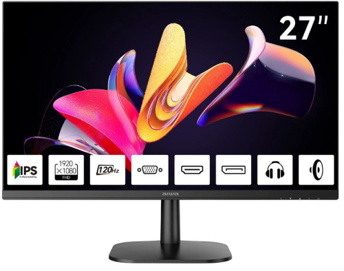 Монитор 27" AIWA MF2710 1920x1080, LED, 16:9, IPS, 300cd/m, 1000:1, 4ms, 178°/178°, D-Sub, HDMI, DP, 120Hz, Spk, внутр БП, black