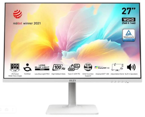 Монитор 27" MSI Modern MD272QXPW 9S6-3PB19H-225 2560x1440, 16:9, IPS, 100Hz, 1ms, 1000:1, 400cd, 178гр/178гр, HDMI, DP, 2*USB Type-A, USB Type-B, USB