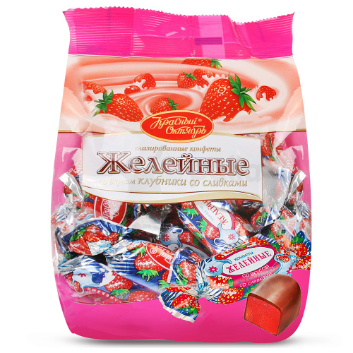 Конфеты Желейные со вкусом Клубника со сливками, Красный Октябрь, 250 гр.