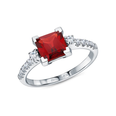 Золотое кольцо с бриллиантами выращенными и рубинами выращенными