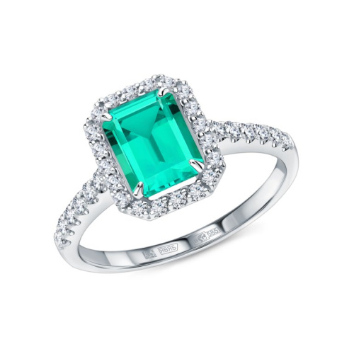 Золотое кольцо с бриллиантами выращенными и изумрудами выращенными