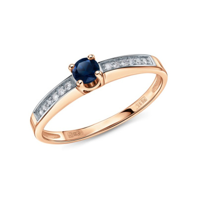 Золотое кольцо с бриллиантами природными и сапфирами природными