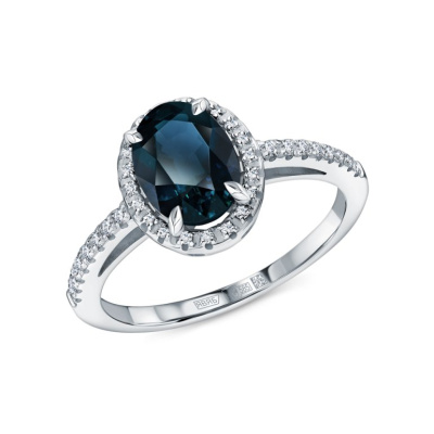 Золотое кольцо с бриллиантами природными и сапфирами природными