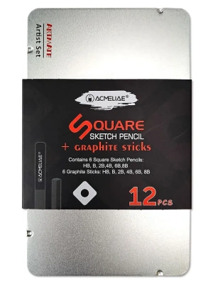 Набор карандашей чернографитных Acmeliae 6 шт и графитовых палочек 6 шт в металлическом футляре