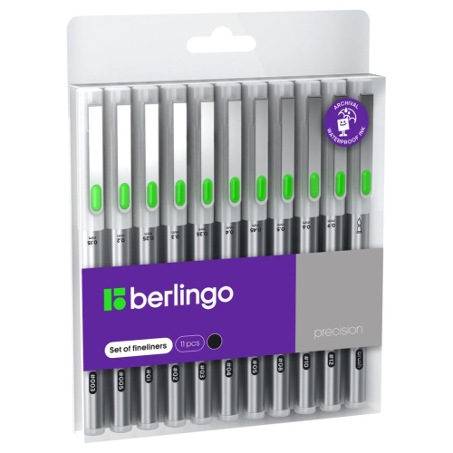 Набор линеров пигментных Berlingo "Precision" черные, 11 шт., европодвес