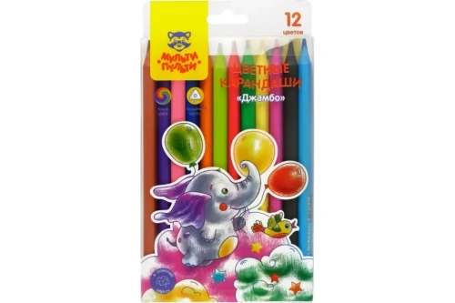 Набор карандашей цветные пластиковые Мульт-Пульти "Джамбо" 12 цв., заточен., европодвес