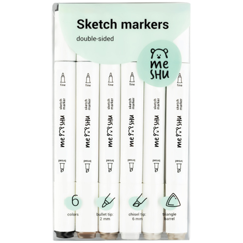 Набор маркеров для скетчинга MESHU 6 цв, теплые серые цвета