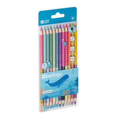 Набор карандашей цветные пастельные тона двусторонние Berlingo "SuperSoft. Pastel", 24 цв., 12 шт., заточ