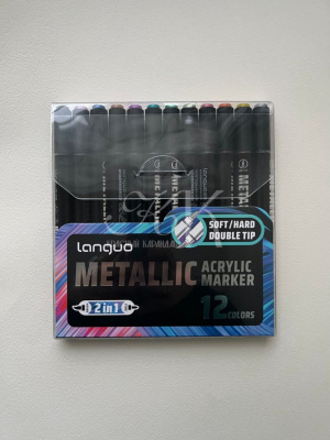 Набор маркеров акриловые металлик, двусторонние Languo, 12 цвета