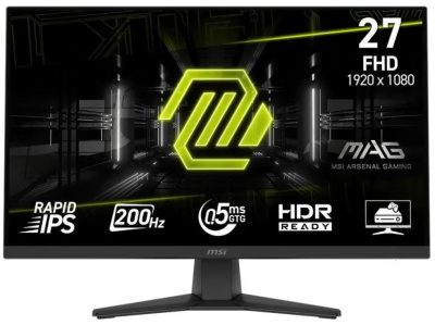 Монитор 27" MSI MAG 272F 9S6-3CE51T-007 1920x1080, 16:9, Rapid IPS, 0,5ms, 3000:1, 100M:1, 300cd, 178/178, HDMI, DP, Tilt, VESA, 200Hz, black