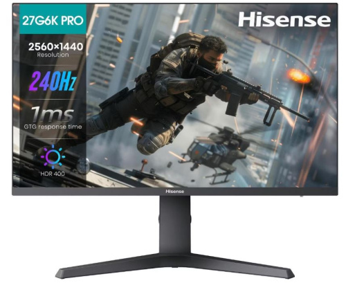 Монитор 27" Hisense 27G6K-PRO 2560x1440 LED, 16:9, IPS, 400cd, 1000:1, 1ms, 178/178, DP, HDMI, audio, 240Hz, tilt, HAS, VESA, black