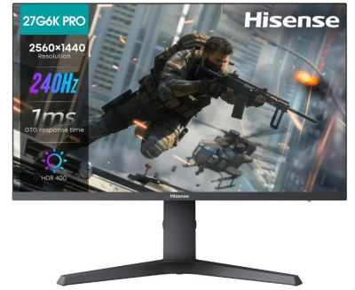 Монитор 27" Hisense 27G6K-PRO 2560x1440 LED, 16:9, IPS, 400cd, 1000:1, 1ms, 178/178, DP, HDMI, audio, 240Hz, tilt, HAS, VESA, black