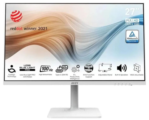 Монитор 27" MSI Modern MD272XPW 9S6-3PB19H-099 1920x1080, 16:9, IPS, 100Hz, 1ms, 300cd, 178гр/178гр HAS, Pivot, HDMI, DP, USB, белый