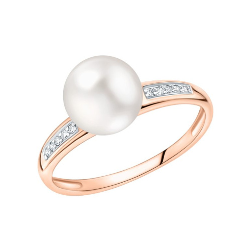 Золотое кольцо с бриллиантами природными и жемчугом