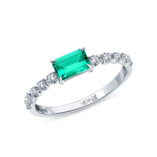 Золотое кольцо с бриллиантами выращенными и изумрудами выращенными