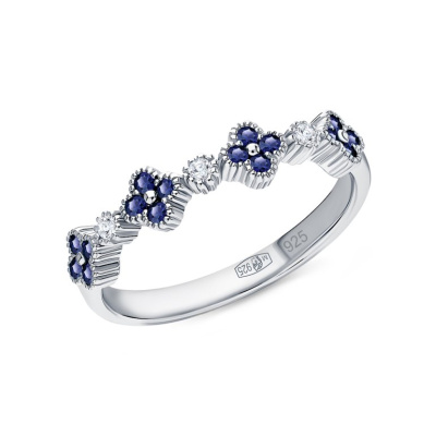 Серебряное кольцо с фианитами и корундом