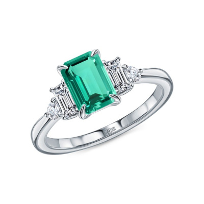 Золотое кольцо с бриллиантами выращенными и изумрудами выращенными