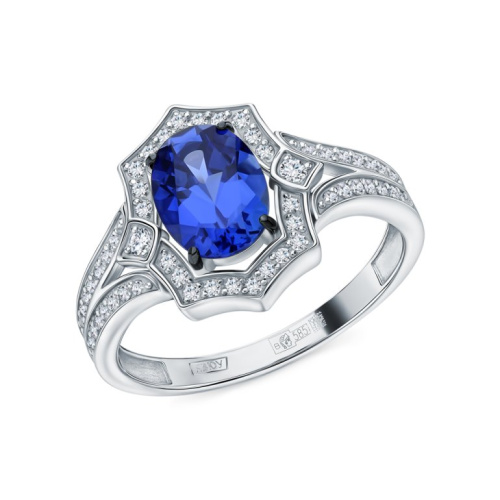 Золотое кольцо с бриллиантами природными и сапфирами выращенными