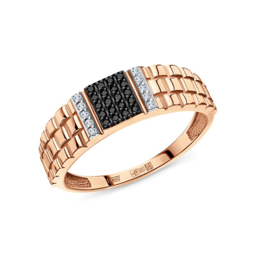 Золотое кольцо с бриллиантами и бриллиантами чёрными природными