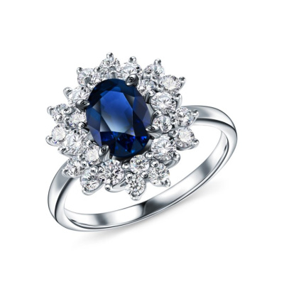 Золотое кольцо с бриллиантами природными и сапфирами природными