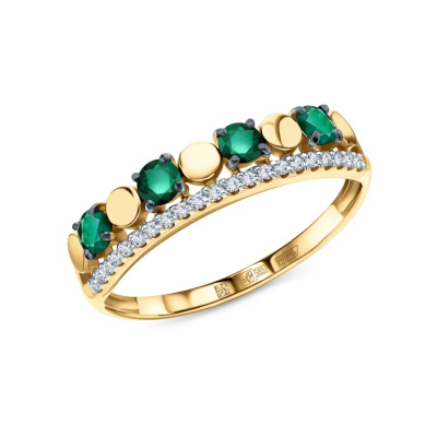 Золотое кольцо с бриллиантами природными и изумрудами природными