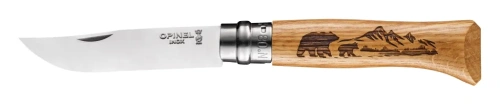 Нож Opinel №8 Animalia, нержавеющая сталь, рукоять дуб, гравировка медведь