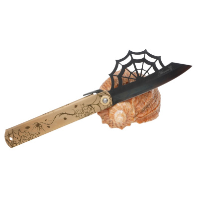 Складной нож Nagao Higonokami Aranea - Spider, 100мм, сталь Aogami Black, рукоять латунь