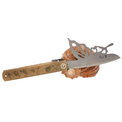 Складной нож Nagao Higonokami Papilio - Butterfly, 100мм, сталь Aogami Silver, рукоять латунь