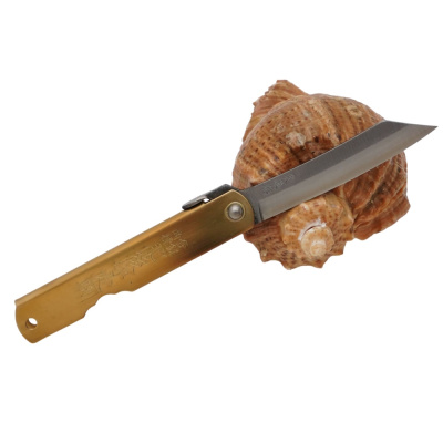 Складной нож Nagao Higonokami Warikomi Mitsuo, 80мм, сталь Aogami, рукоять латунь