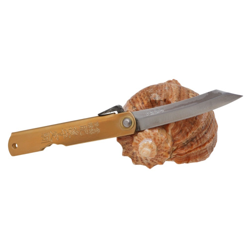 Складной нож Nagao Higonokami Damascus hand forging, 80мм, сталь Aogami, рукоять латунь