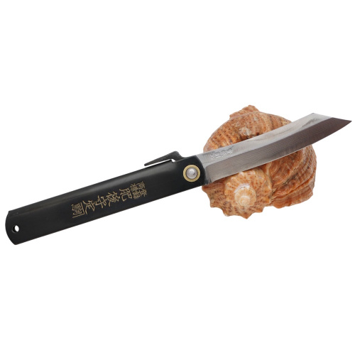 Складной нож Nagao Higonokami Damascus hand forging, 100мм, сталь Aogami, рукоять металл, черный