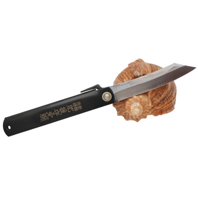 Складной нож Nagao Higonokami Damascus hand forging, 100мм, сталь Aogami, рукоять металл, черный