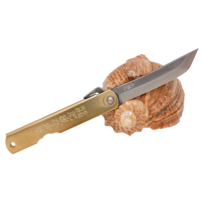 Складной нож Nagao Higonokami Sword shape, 80мм, сталь Shirogami, рукоять латунь