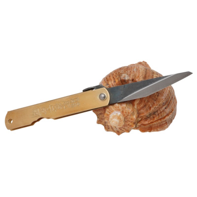 Складной нож Nagao Higonokami Single bevel, 70мм, сталь Aogami, рукоять латунь