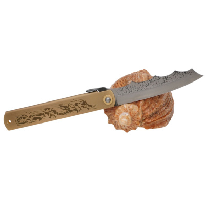 Складной нож Nagao Higonokami Ryubu - Dragon, 100мм, сталь Aogami, рукоять латунь
